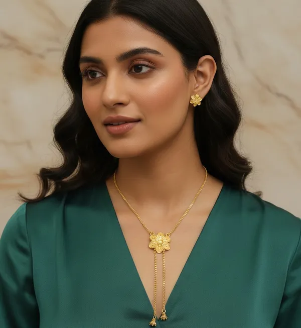 Purabi_Jewels_Elegant_Gold_Plated_Floral_Tie_Chain_Necklace_With_Matching_Earrings_For_Women_Girls