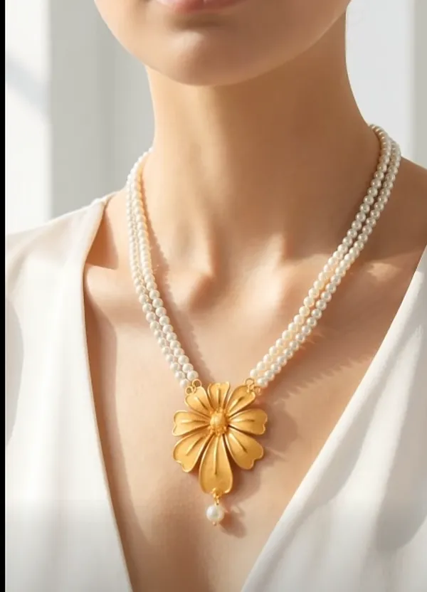 Purabi_Jewels_Flower_Design_Pearl_Moti_Unique_Trending_Double_Strand_Necklace_with_Locket_Jewellery_Set_for_Women_and_Girls