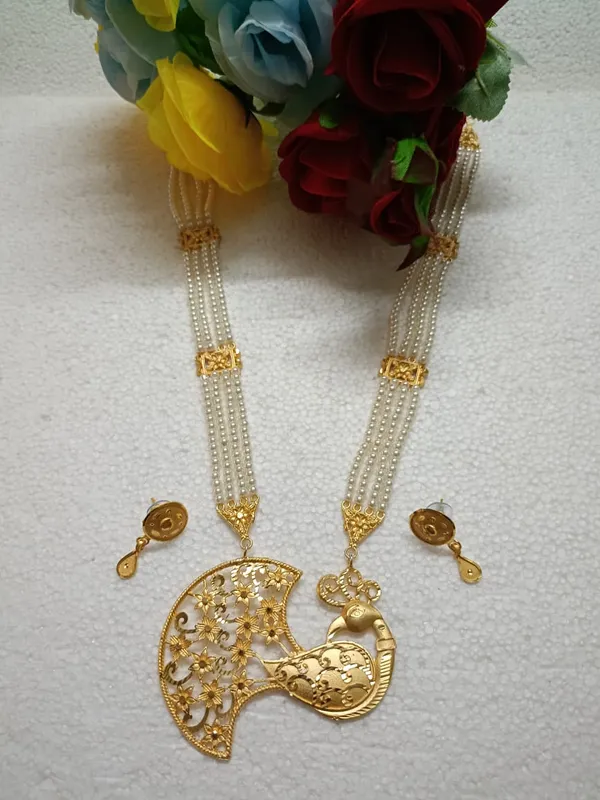 Purabi_Jewels_Gold_Plated_Peacock_Design_Pearl_Multistrand_Ranihar_Necklace_Jewellery_set_for_Women_and_Girls