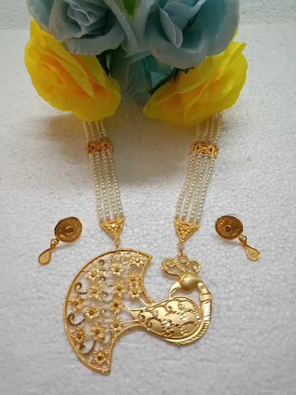 Purabi_Jewels_Gold_Plated_Peacock_Design_Pearl_Multistrand_Ranihar_Necklace_Jewellery_set_for_Women_and_Girls