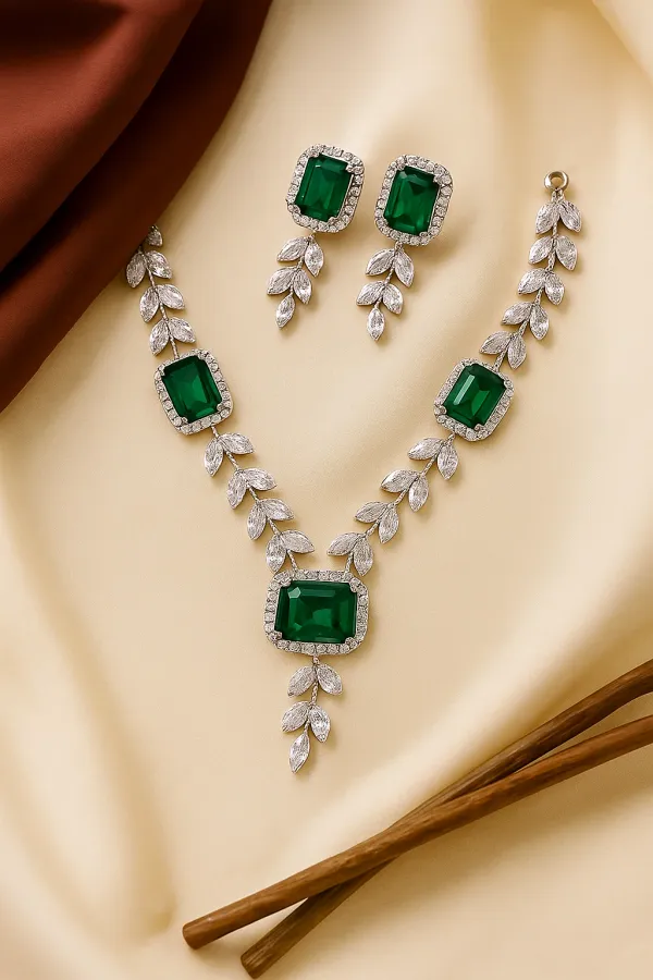 Silver_Plated_Green_American_Diamond_Necklace_Set_With_Earrings_For_Women