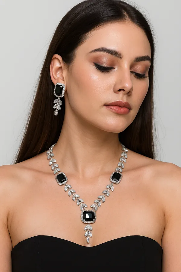 Silver_Plated_Black_American_Diamond_Set_With_Earrings_For_Women