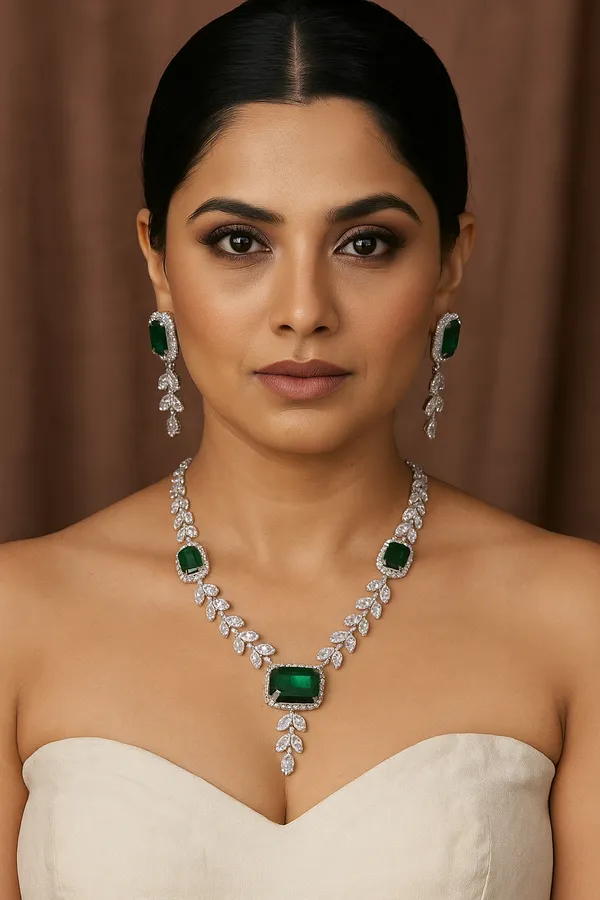 Silver_Plated_Green_American_Diamond_Necklace_Set_With_Earrings_For_Women