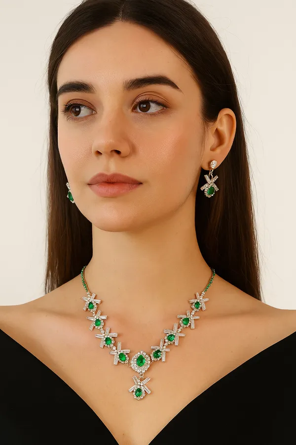 Green_Crystal_And_American_Diamond_Set_With_Earrings_For_Women