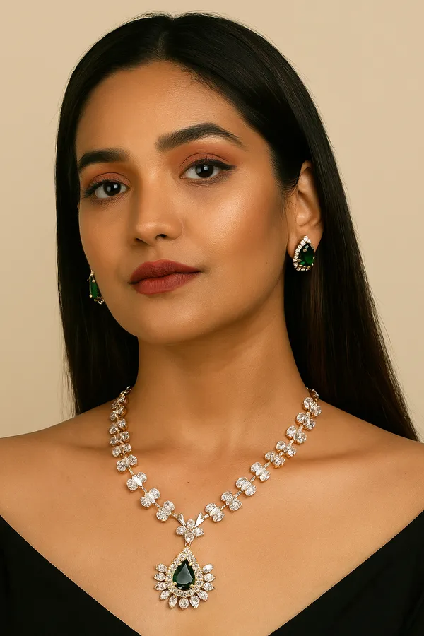 Rose_Gold_Platted_Green_Crystal_And_American_Diamond_Set_With_Earrings_For_Women