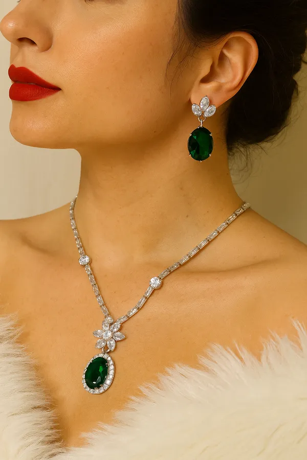 Green_American_Diamond_Set_With_Crystal_And_Earrings_For_Women