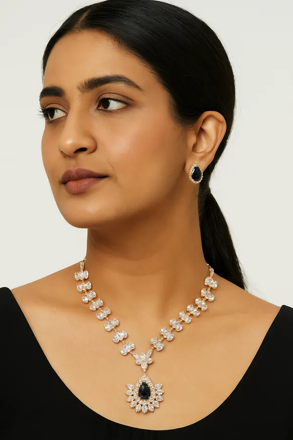 Black_Crystal_And_American_Diamond_Set_With_Earrings_For_Women
