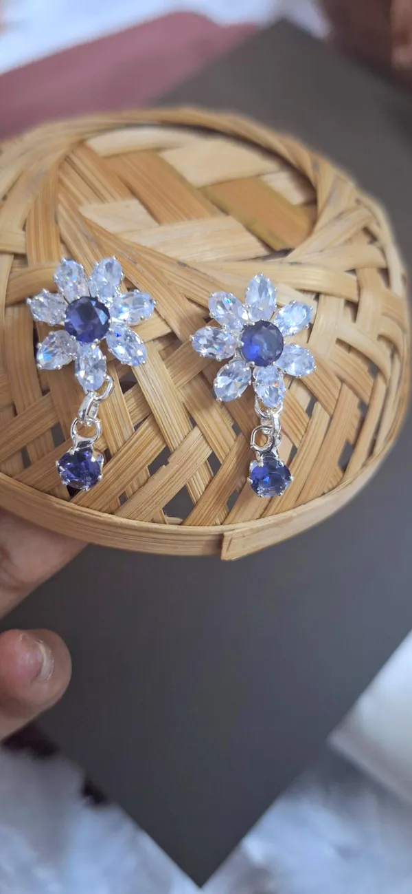 Silver_Plated_Royal_Blue_Three_Layer_American_Diamond_Set_With_Earrings_For_Women