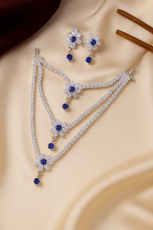 Silver_Plated_Royal_Blue_Three_Layer_American_Diamond_Set_With_Earrings_For_Women