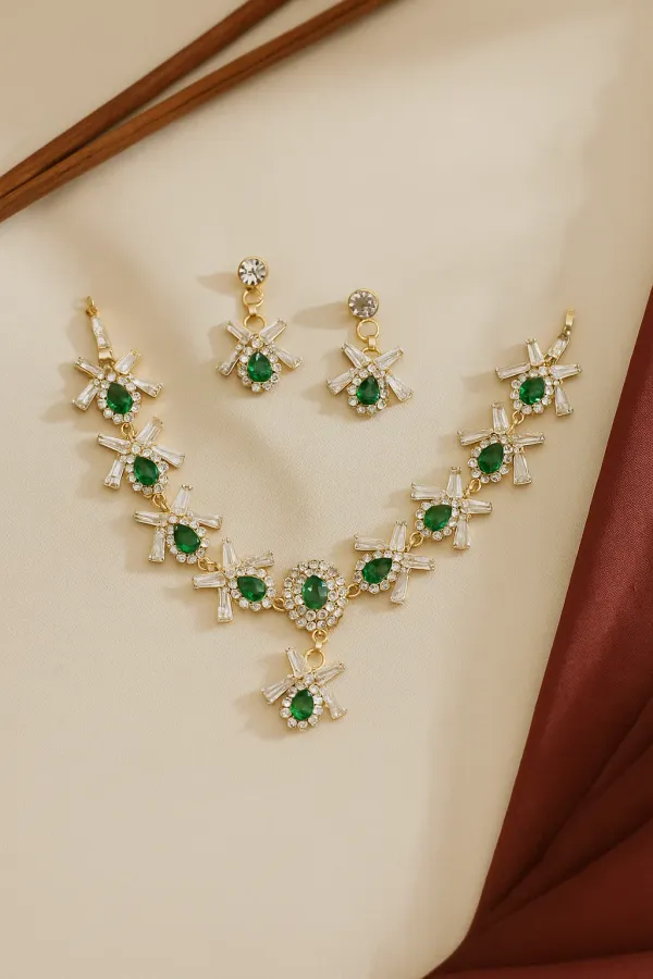 Green_Crystal_And_American_Diamond_Set_With_Earrings_For_Women
