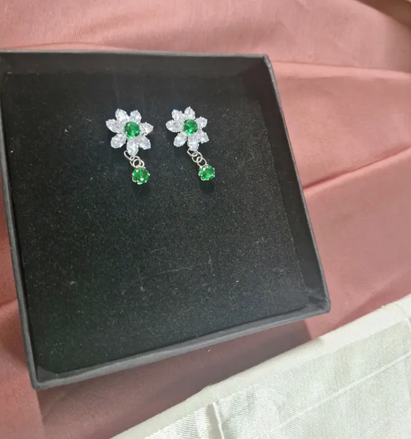 Silver_Plated_Green_Three_Layer_American_Diamond_Set_With_Earrings_For_Women