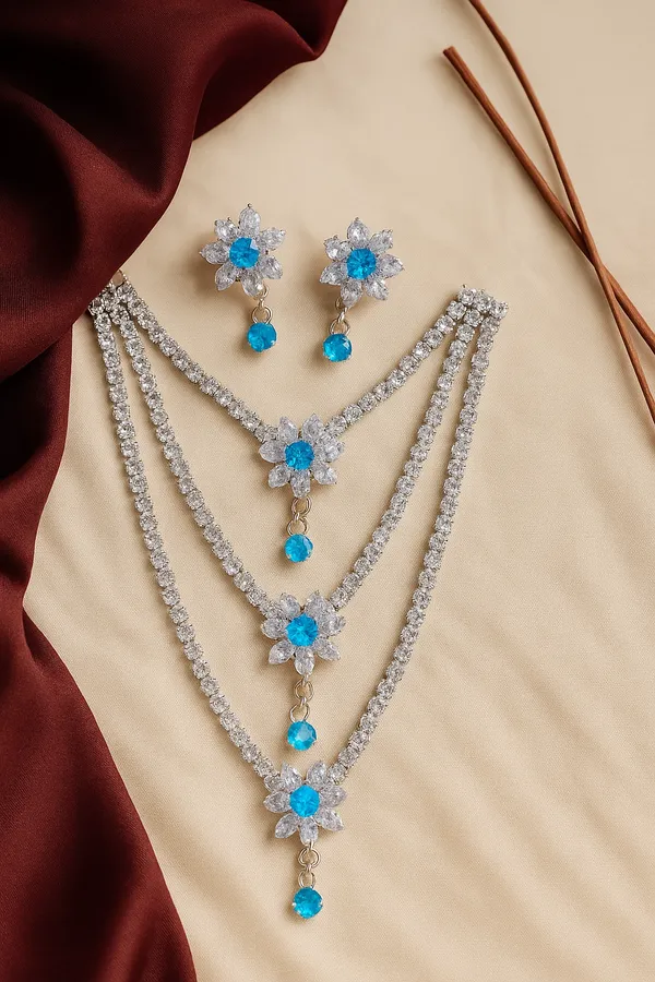 Silver_Plated_Crystal_Blue_Three_Layer_American_Diamond_Set_With_Earrings_For_Women