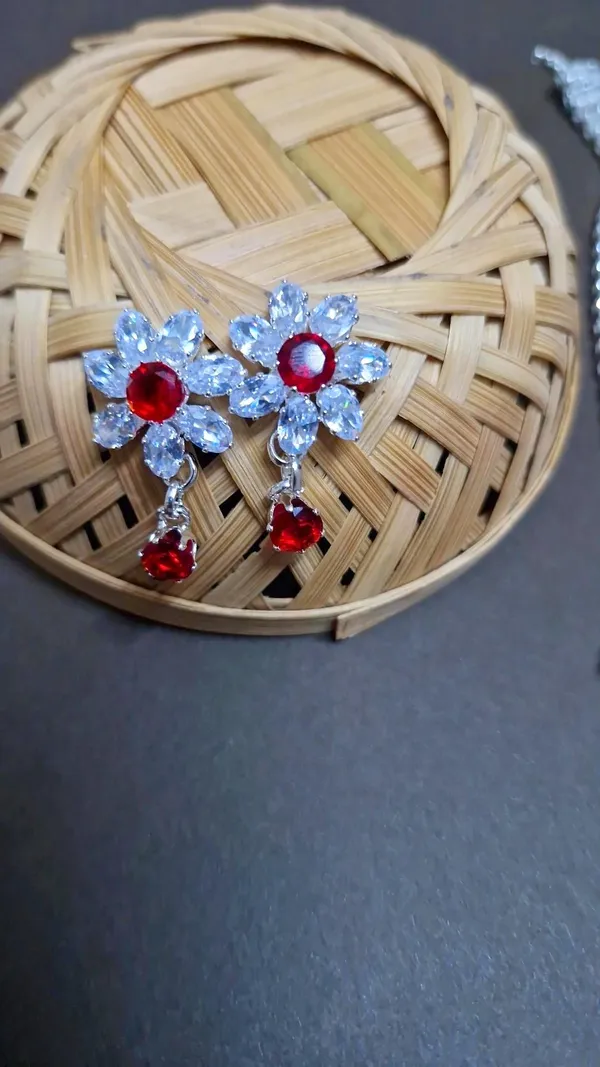 Silver_Plated_Red_Three_Layer_American_Diamond_Set_With_Earrings_For_Women