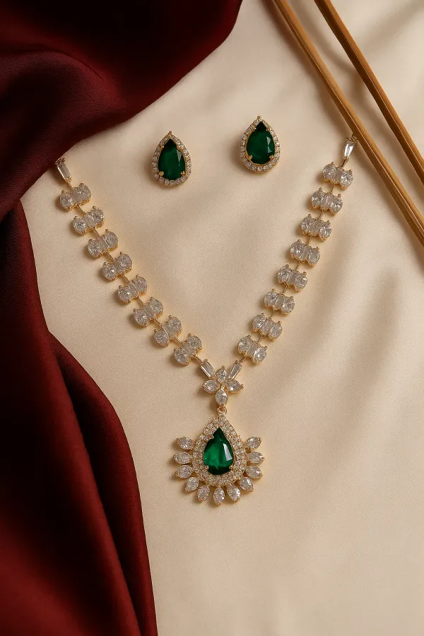 Rose_Gold_Platted_Green_Crystal_And_American_Diamond_Set_With_Earrings_For_Women
