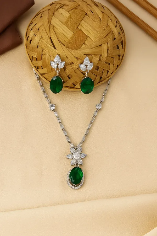 Green_American_Diamond_Set_With_Crystal_And_Earrings_For_Women