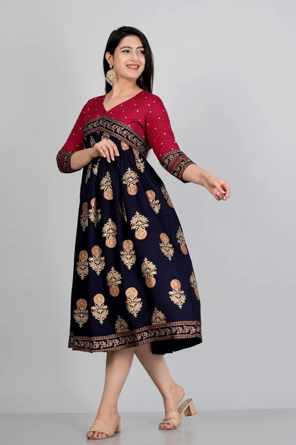 Maroon_&_Blue_Aliya_Cut_Foil_Print_Casual_Gown
