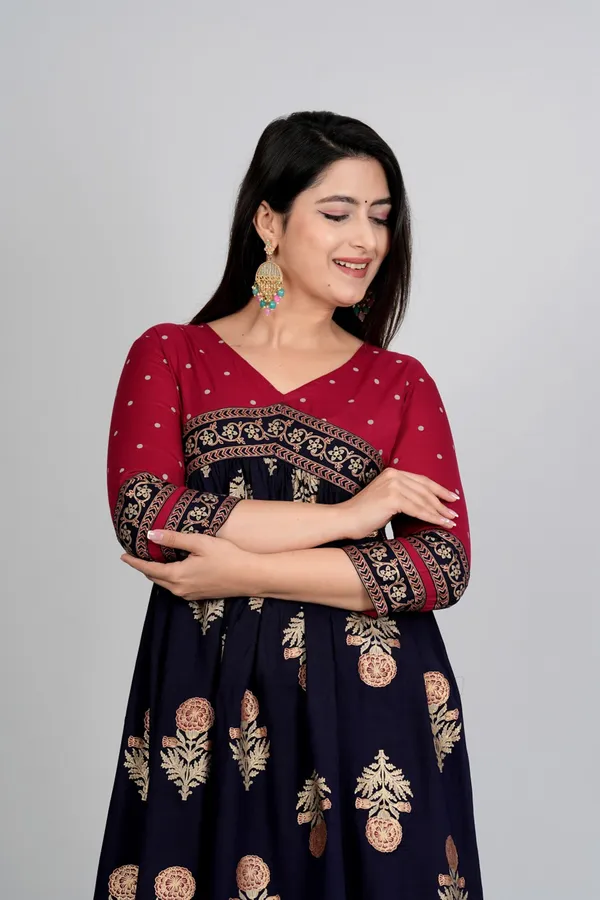 Maroon_&_Blue_Aliya_Cut_Foil_Print_Casual_Gown