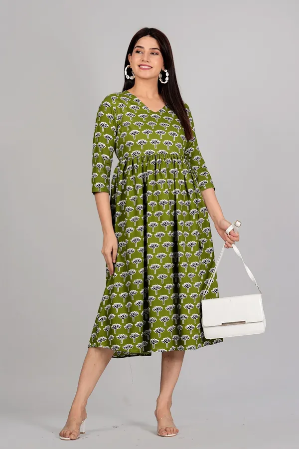Green_Flower_Printed_Casual_Gown
