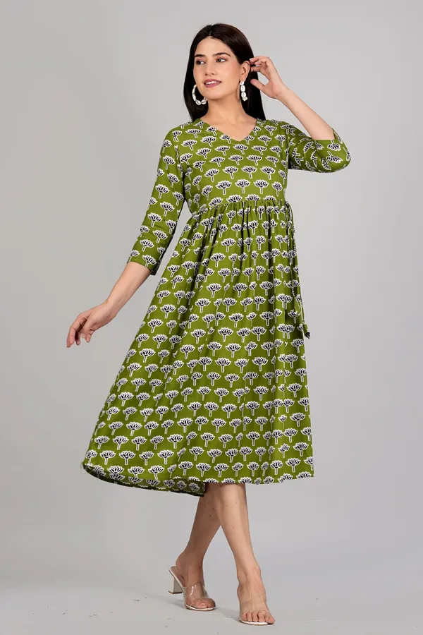 Green_Flower_Printed_Casual_Gown