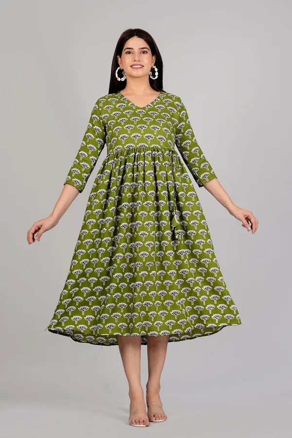 Green_Flower_Printed_Casual_Gown