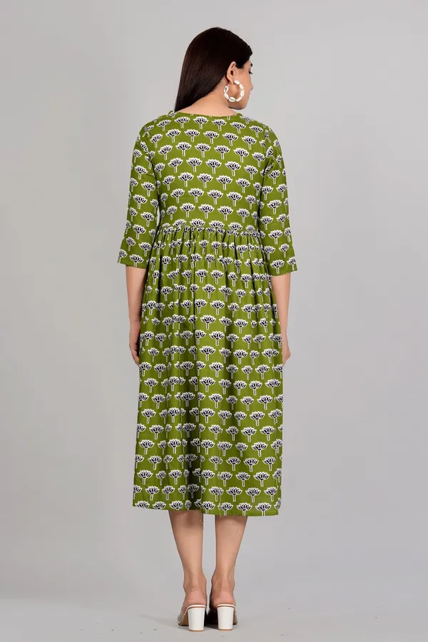 Green_Flower_Printed_Casual_Gown