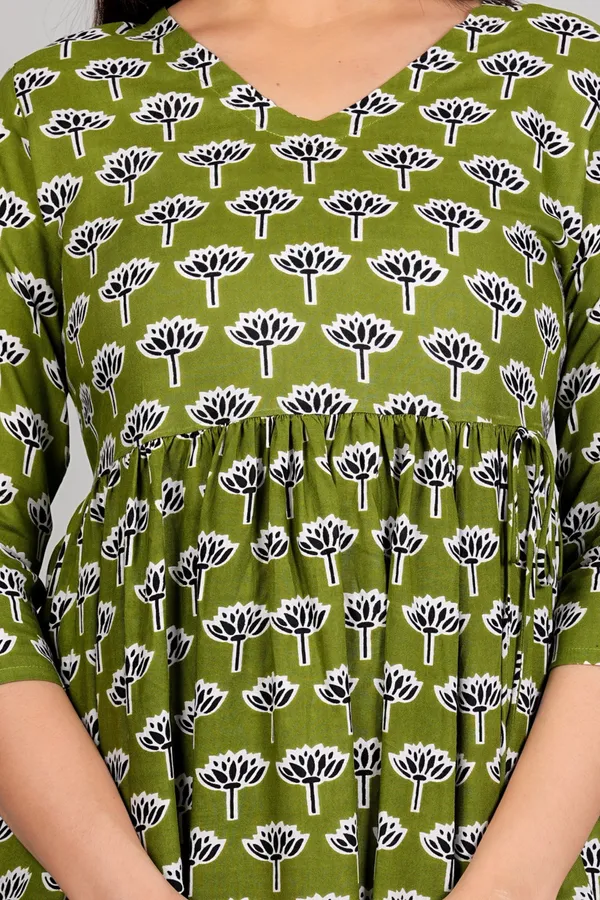 Green_Flower_Printed_Casual_Gown