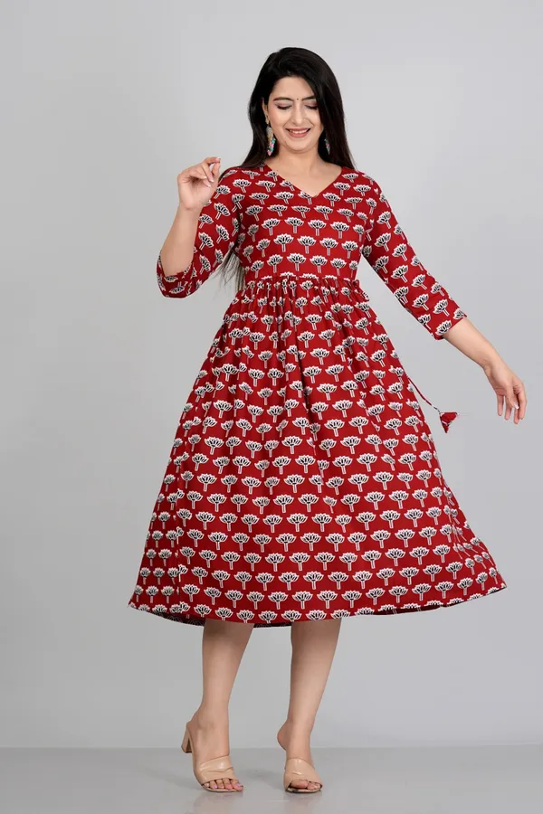 Red_Flower_Printed_Casual_Gown