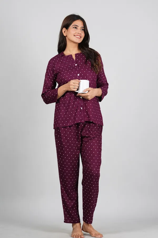Maroon_Cotton_Dotted_Night_Suit