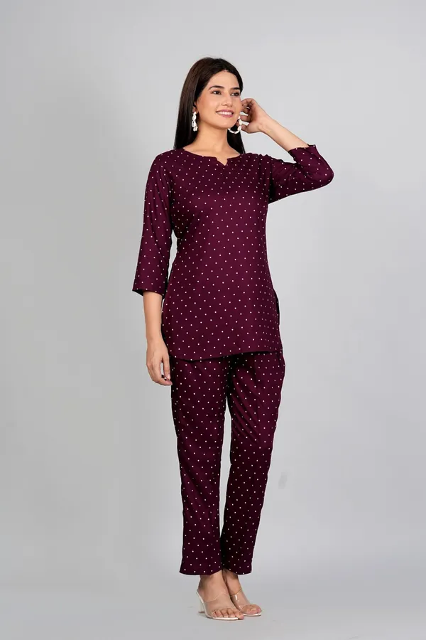 Maroon_Cotton_Dotted_Night_Suit