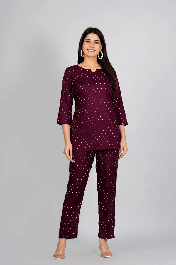 Maroon_Cotton_Dotted_Night_Suit