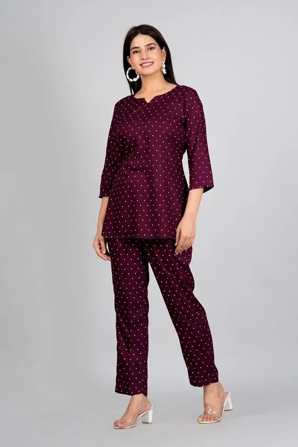 Maroon_Cotton_Dotted_Night_Suit