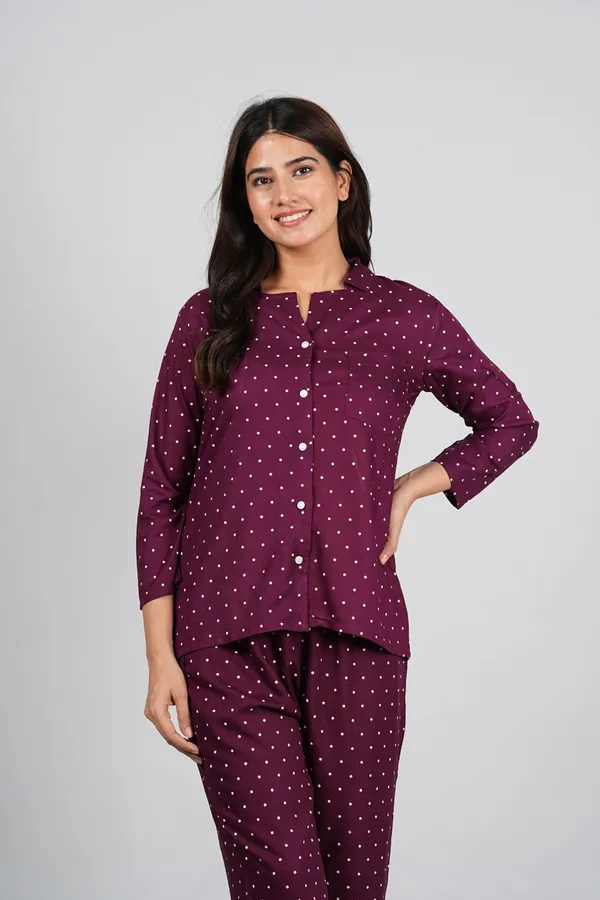 Maroon_Cotton_Dotted_Night_Suit