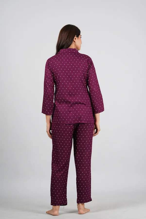Maroon_Cotton_Dotted_Night_Suit