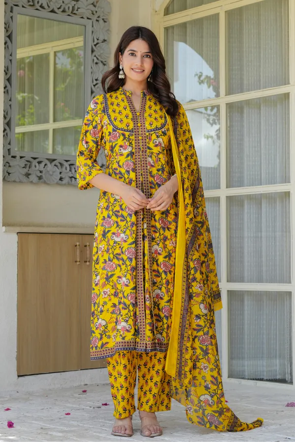 Yellow_Flower_Printed_Three_Piece_Suit