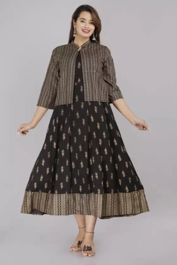 Black_Rayon_Printed_Rayon_Gown_With_Jacket