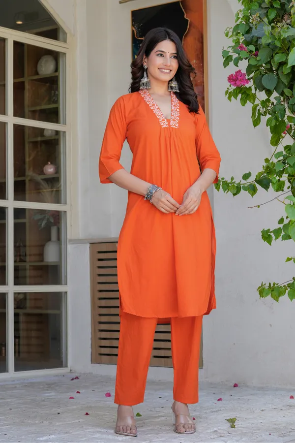 Orange_Neck_Embroidered_Kurta_Set