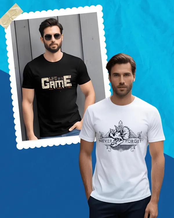 Combo_of_2_Black_and_White_Pure_Cotton_Graphic_Print_Round_Neck_T-Shirt_For_Men
