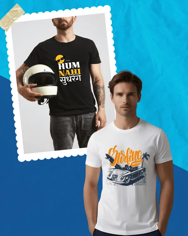 Combo_of_2_Black_and_White_Pure_Cotton_Graphic_Print_Round_Neck_T-Shirt_For_Men