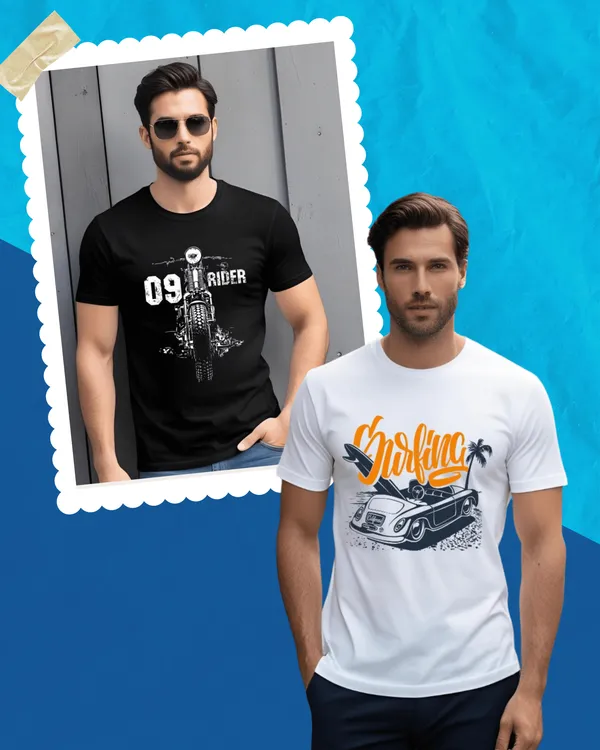 Combo_of_2_Black_And_White_Pure_Cotton_Graphic_Print_Round_Neck_T-Shirt_For_Men