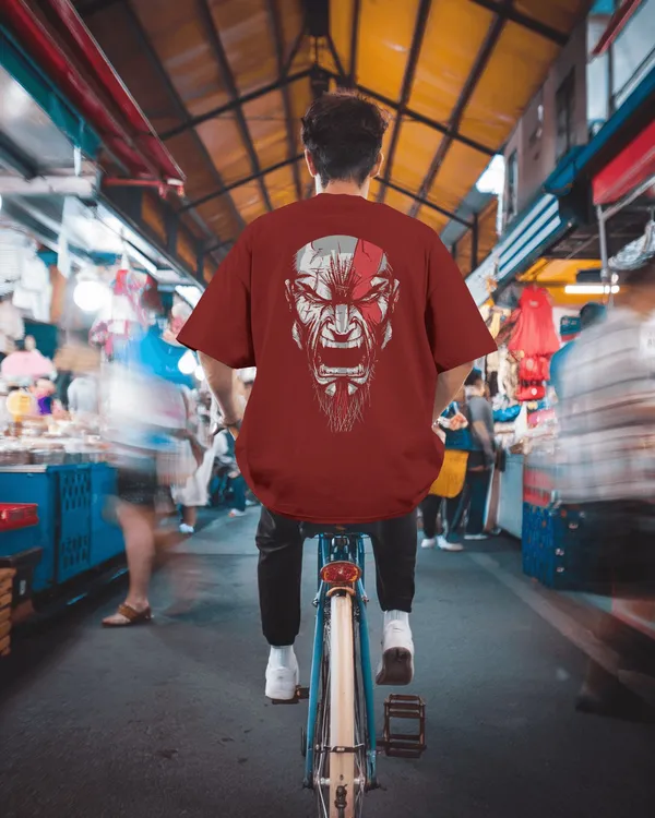 Maroon_Pure_Cotton_Graphic_Print_OverSize_T-Shirt_For_Men