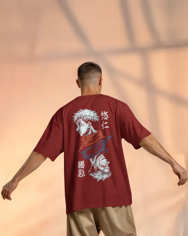 Maroon_Pure_Cotton_Graphic_Print_OverSize_T-Shirt_For_Men
