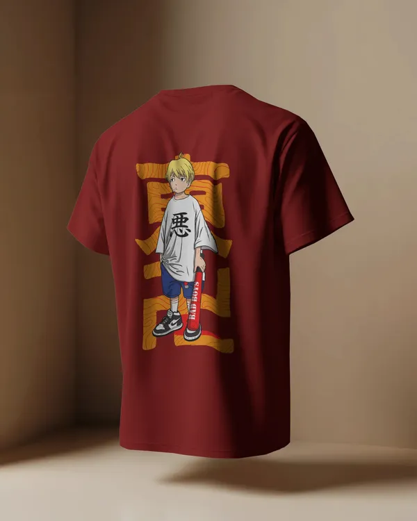 Maroon_Pure_Cotton_Graphic_Print_OverSize_T-Shirt_For_Men