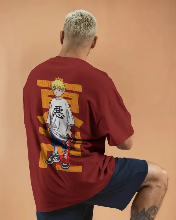 Maroon_Pure_Cotton_Graphic_Print_OverSize_T-Shirt_For_Men