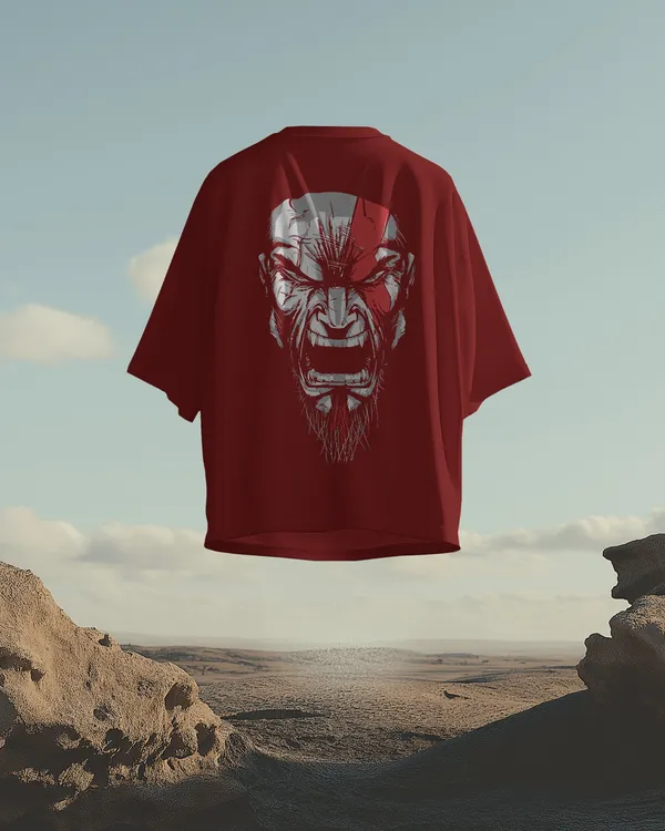 Maroon_Pure_Cotton_Graphic_Print_OverSize_T-Shirt_For_Men