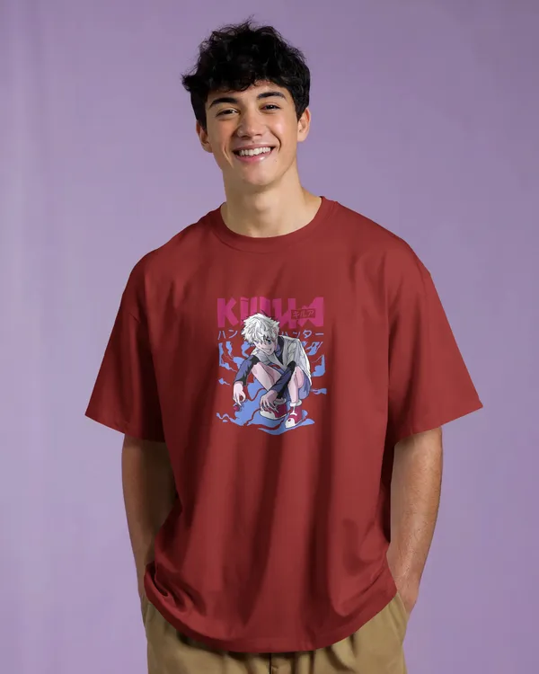 Maroon_Pure_Cotton_Graphic_Print_OverSize_T-Shirt_For_Men