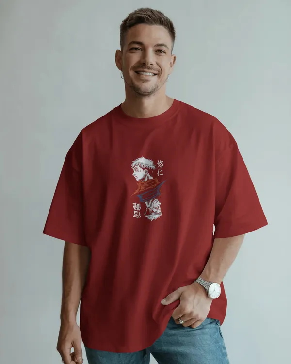 Maroon_Pure_Cotton_Graphic_Print_OverSize_T-Shirt_For_Men