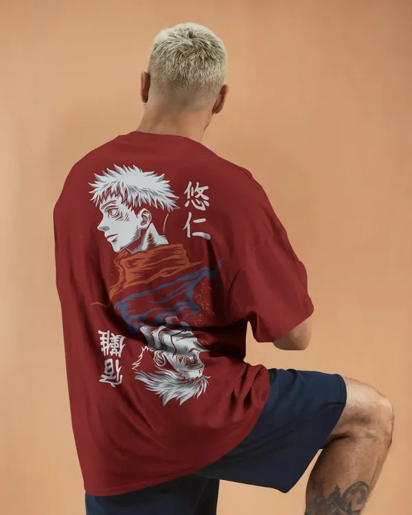 Maroon_Pure_Cotton_Graphic_Print_OverSize_T-Shirt_For_Men
