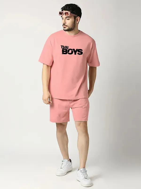 Peach_Stylish_Tye-Dye_Oversize_T-Shirt_And_Shorts_For_Men