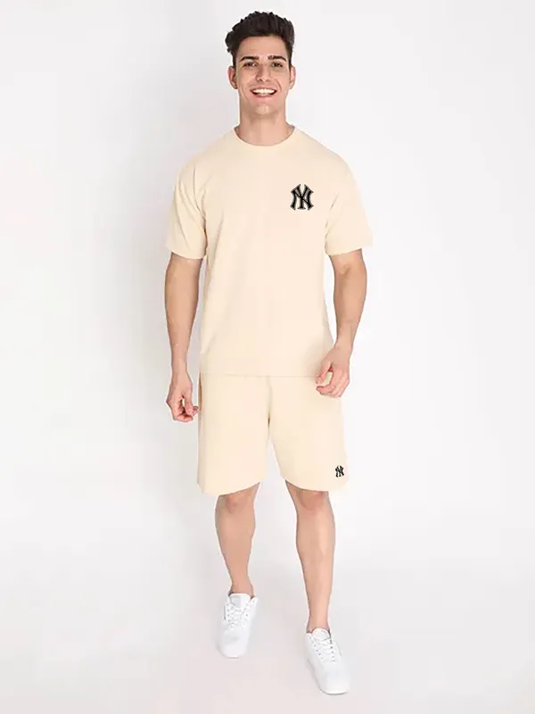 Cream_Stylish_Tye-Dye_Oversize_T-Shirt_And_Shorts_For_Men