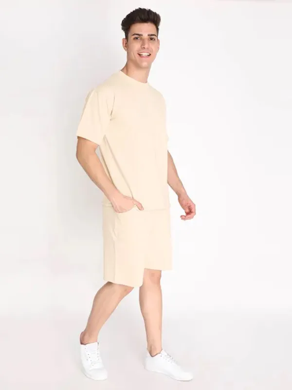 Cream_Stylish_Tye-Dye_Oversize_T-Shirt_And_Shorts_For_Men